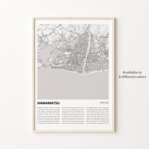 Hamamatsu Map Print Travel Wall Decor Art Shizuoka Housewarming Gift