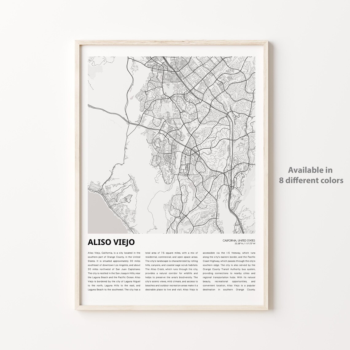 Aliso Viejo California City Street Map Minimalist Line Print
