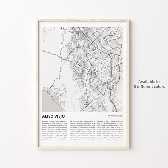 Aliso Viejo California City Street Map Minimalist Line Print