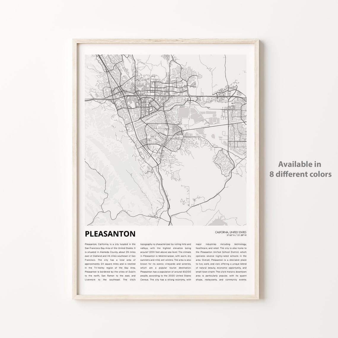 Pleasanton California City Street Map Minimalist Home Decor Poster