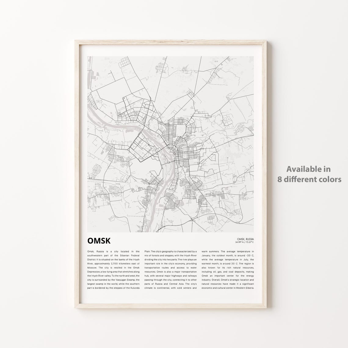 Omsk Russia City Street Map Minimalist Black White Decor Poster