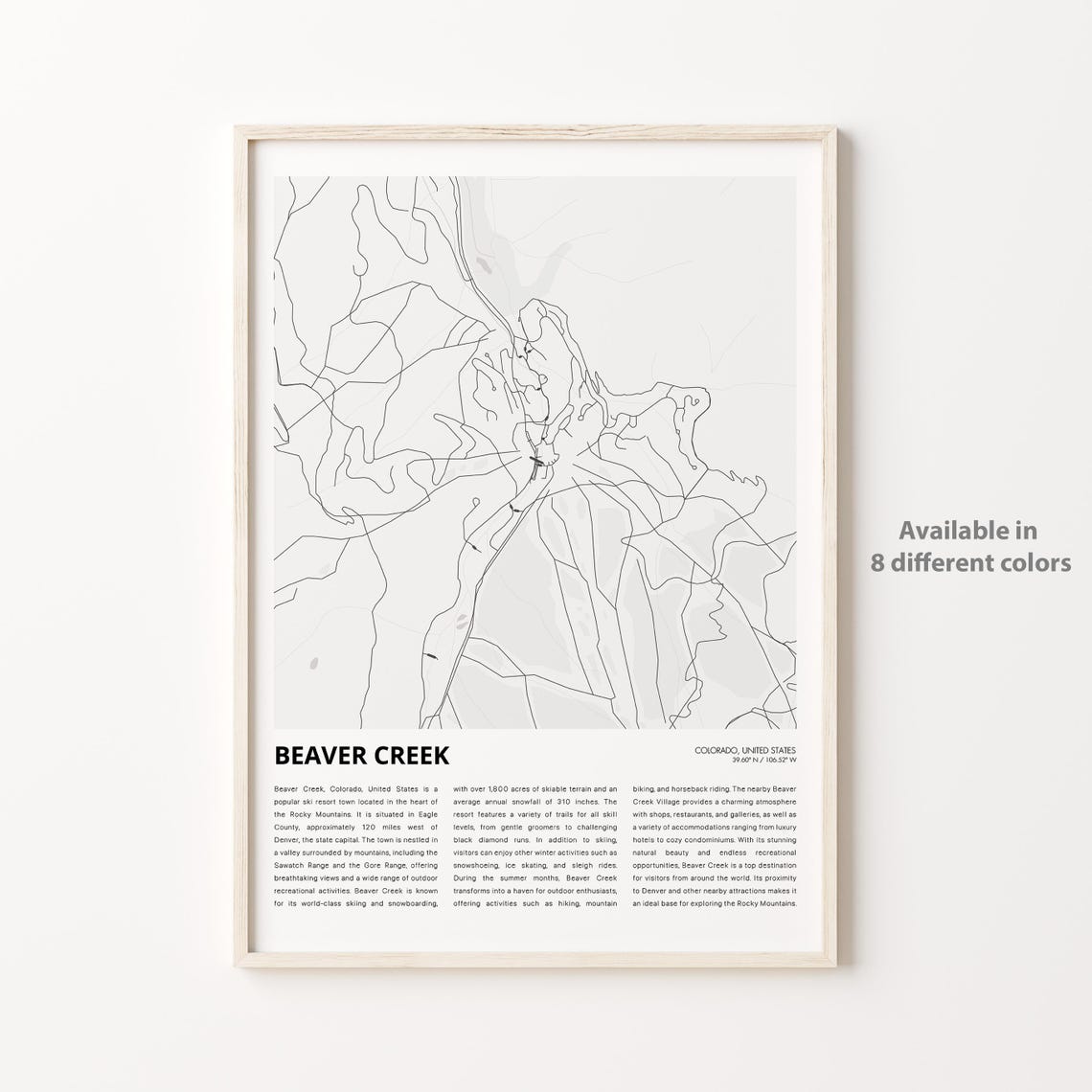 Beaver Creek Map Print Travel Wall Decor Art Colorado Housewarming Gift Personalized