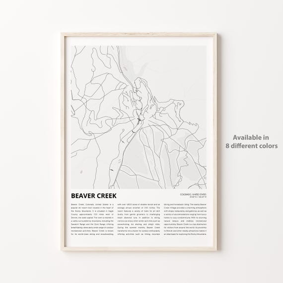 Beaver Creek Map Print Travel Wall Decor Art Colorado Housewarming Gift Personalized