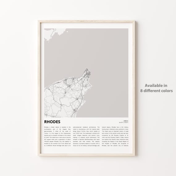 Rhodes Greece Dodecanese Island Street Map Minimalist Line Art Poster