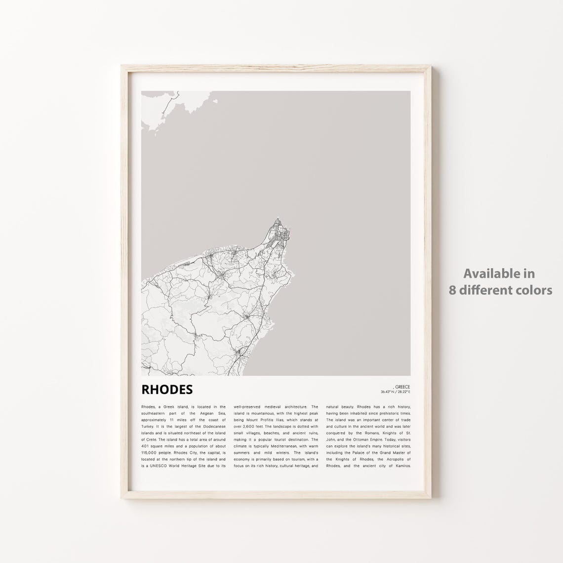 Rhodes Greece Dodecanese Island Street Map Minimalist Line Art Poster