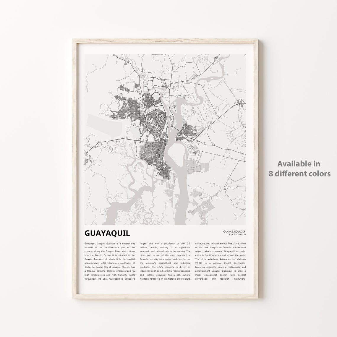 Guayaquil Map Print Travel Wall Decor Art Guayas Housewarming Gift