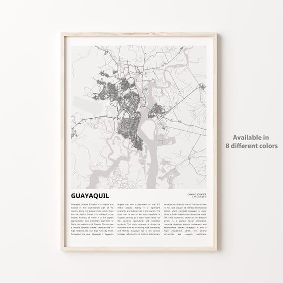Guayaquil Map Print Travel Wall Decor Art Guayas Housewarming Gift