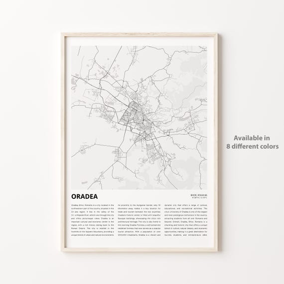 Oradea Romania Minimalist Monochrome City Street Map Travel Poster