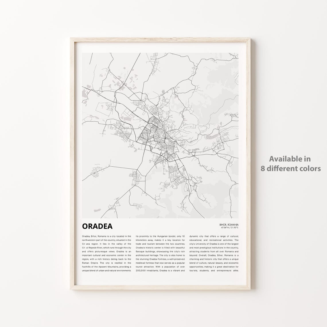 Oradea Romania Minimalist Monochrome City Street Map Travel Poster