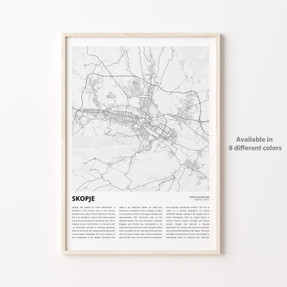 Skopje North Macedonia Minimalist Black and White Map Wall Art