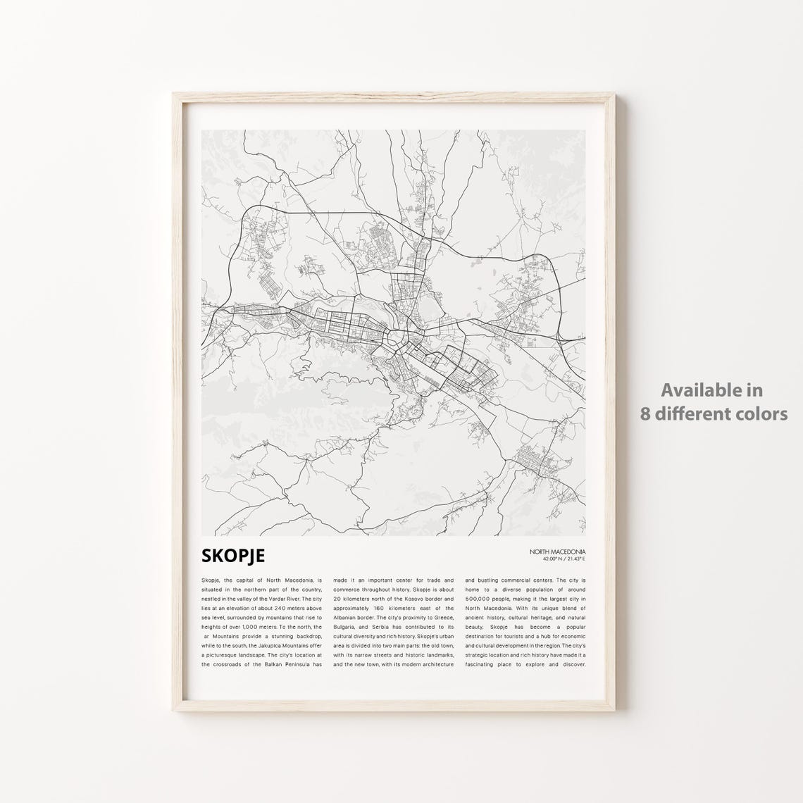 Skopje North Macedonia Minimalist Black and White Map Wall Art