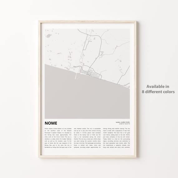Nome Map Print Travel Wall Decor Art Alaska Housewarming Gift