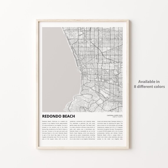 Redondo Beach California Minimalist City Street Map Line Art Print