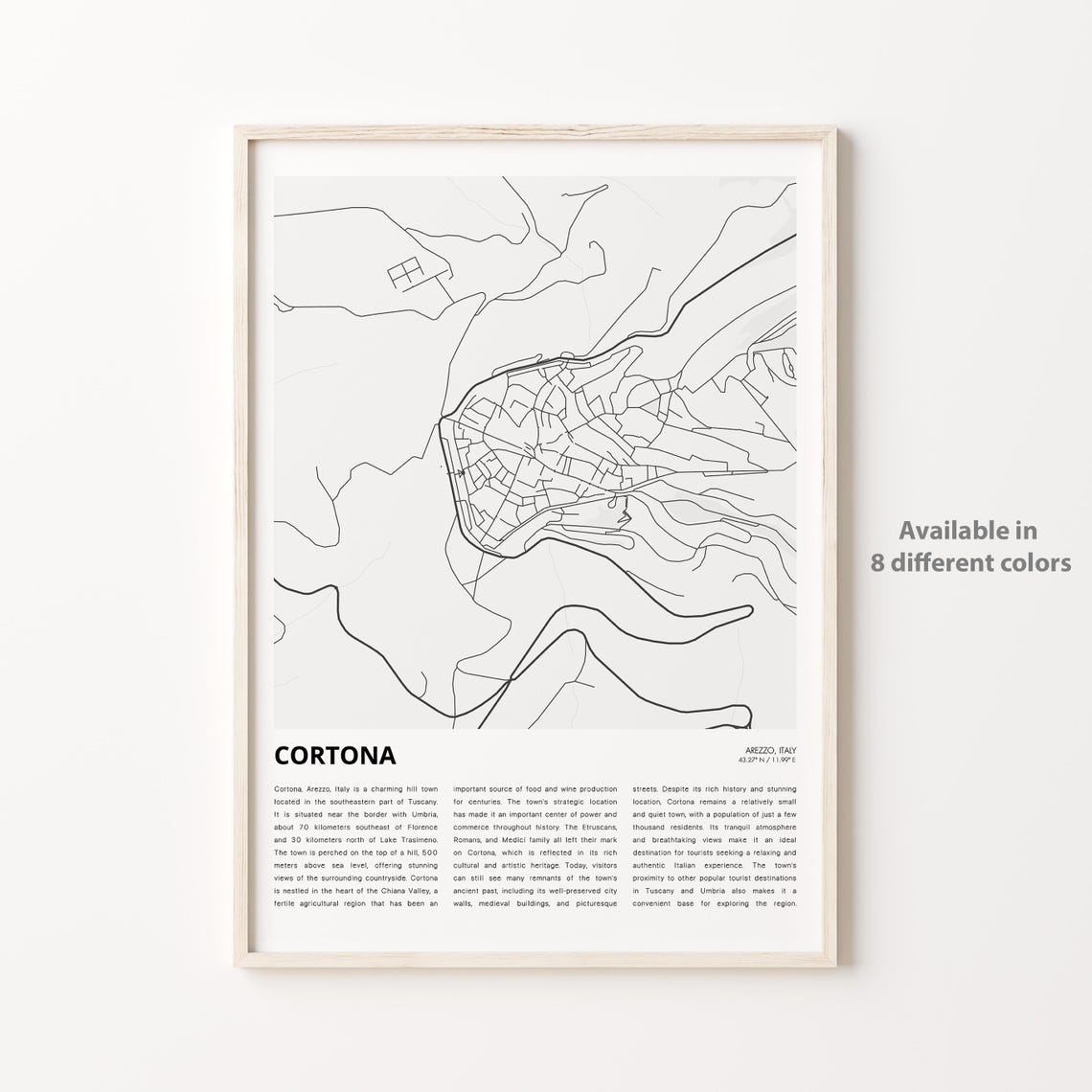 Cortona Map Print Travel Wall Decor Art Arezzo Housewarming Gift
