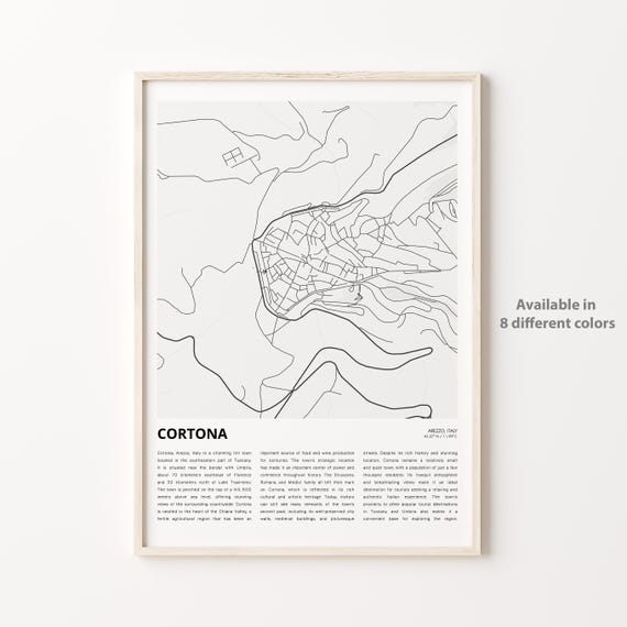 Cortona Map Print Travel Wall Decor Art Arezzo Housewarming Gift