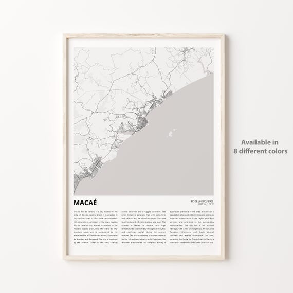 Maca Map Print Travel Wall Decor Art Rio De Janeiro Housewarming Gift