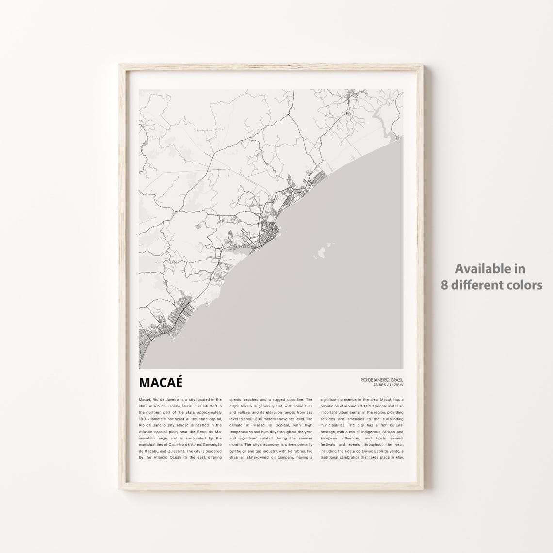 Maca Map Print Travel Wall Decor Art Rio De Janeiro Housewarming Gift