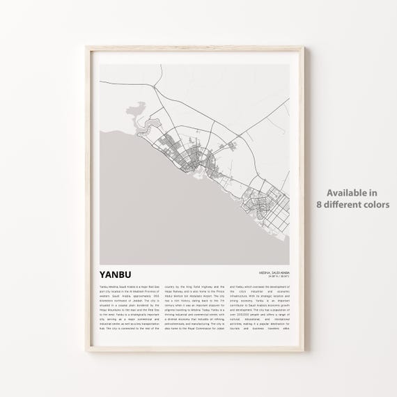Yanbu Map Print Travel Wall Decor Art Medina Housewarming Gift
