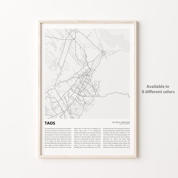 Taos Map Print Travel Wall Decor Art New Mexico Housewarming Gift