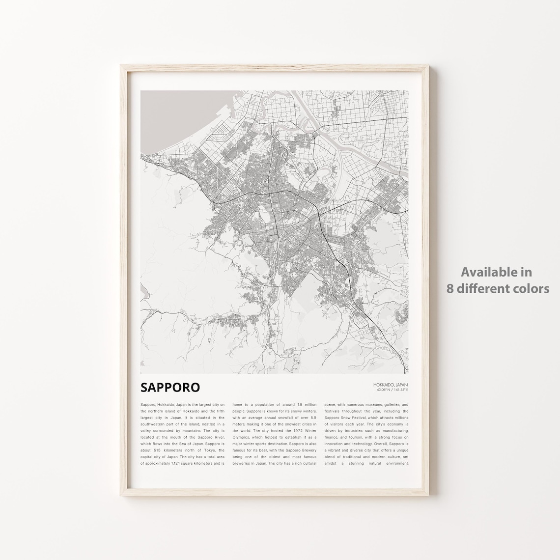 Sapporo Hokkaido Japan Snowy City Minimalist Street Map Travel Poster