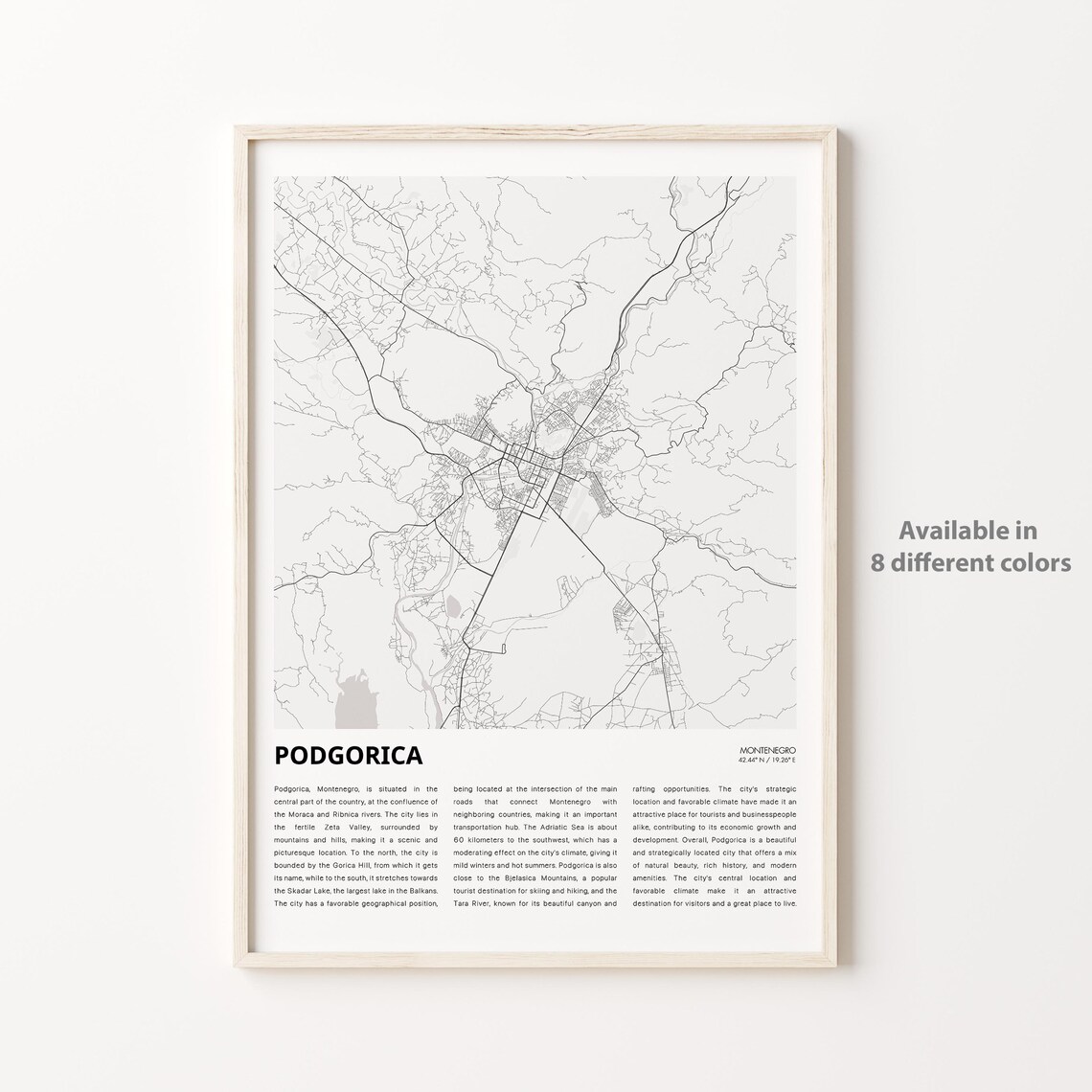 Podgorica Montenegro Minimal Map Travel Poster White Gray Line Art