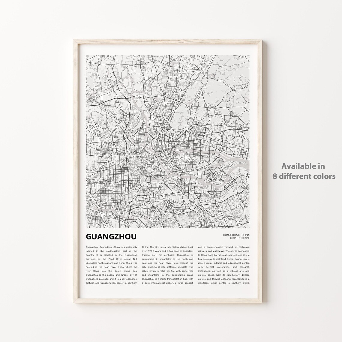 Guangzhou China Minimalist City Street Map Travel Artwork Poster
