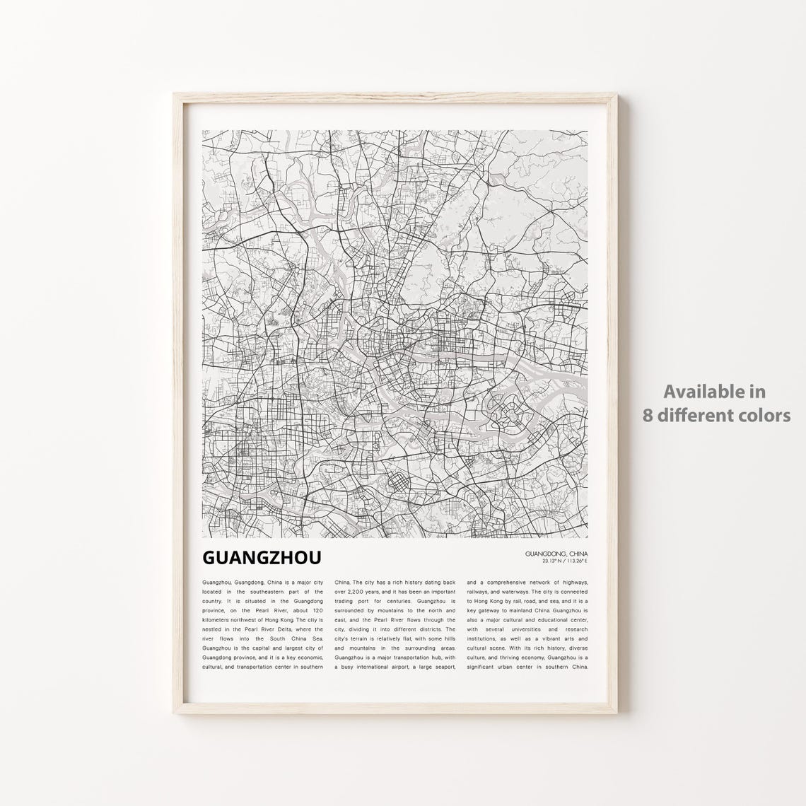 Guangzhou Map Print Travel Wall Decor Art Guangdong Housewarming Gift