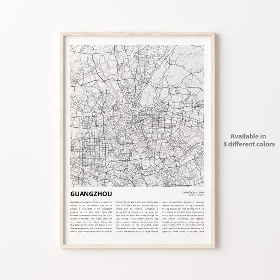 Guangzhou Map Print Travel Wall Decor Art Guangdong Housewarming Gift