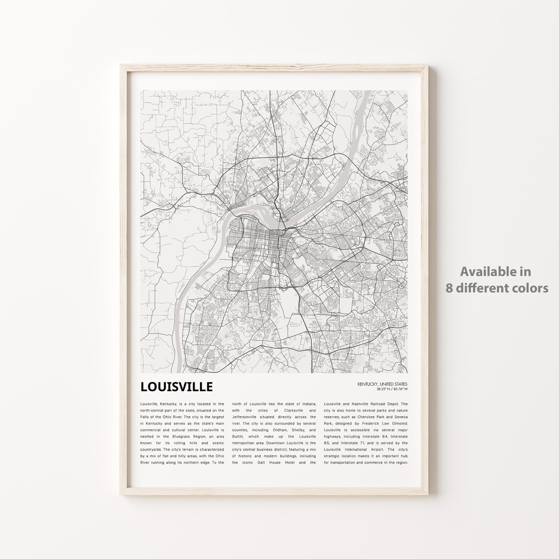 Louisville Kentucky City Map Street Layout Monochrome Travel Poster