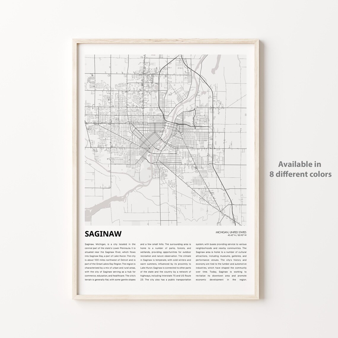 Saginaw Michigan Great Lakes Region City Street Map Travel Poster