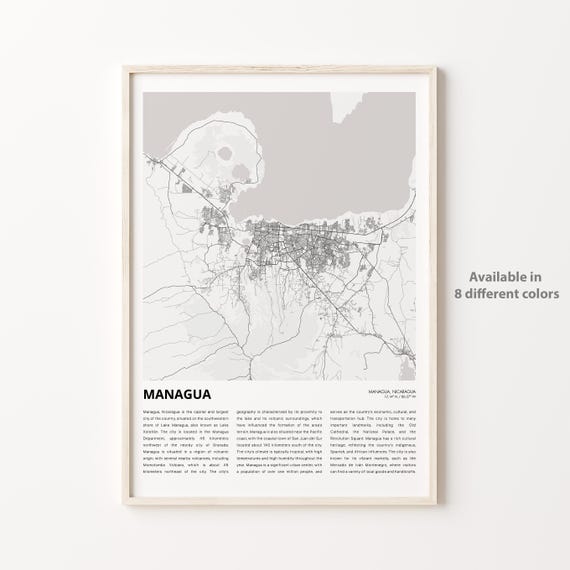 Managua Map Print Travel Wall Decor Art Housewarming Gift