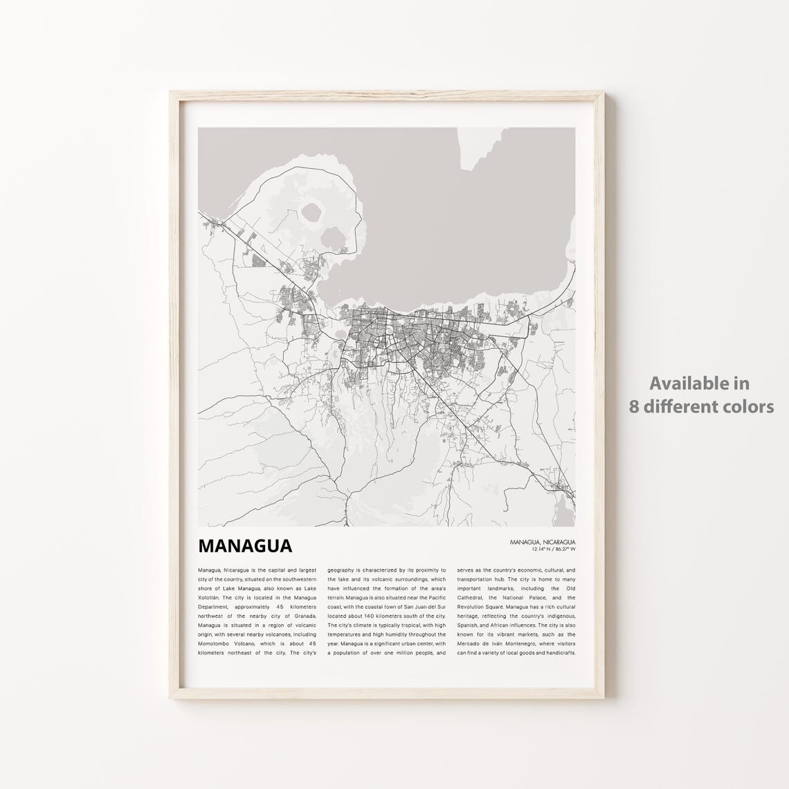 Managua Map Print Travel Wall Decor Art Housewarming Gift