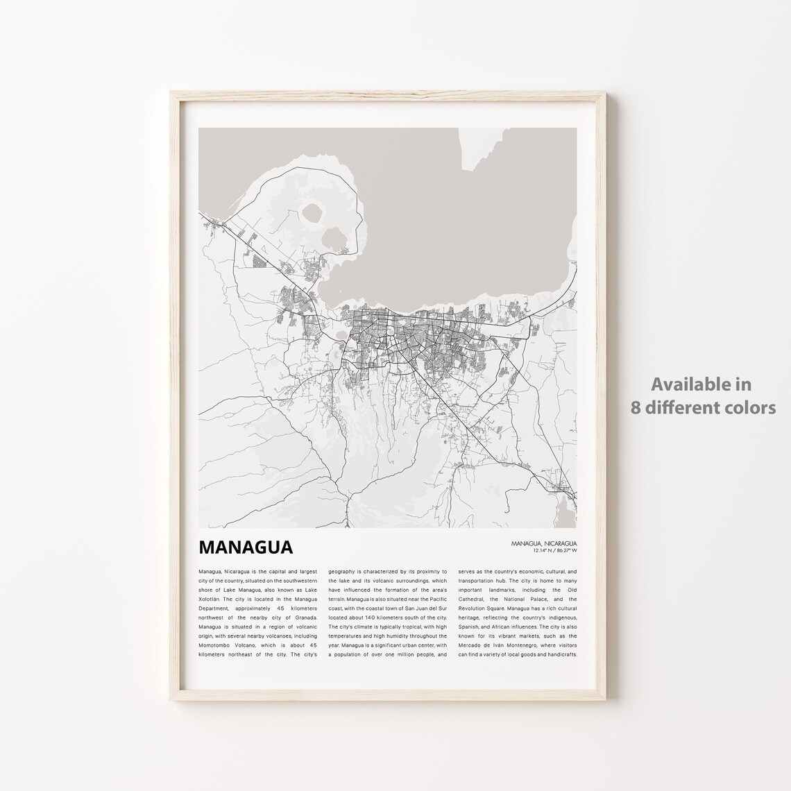 Managua Nicaragua Minimalist City Street Map Travel Gift Wall Poster