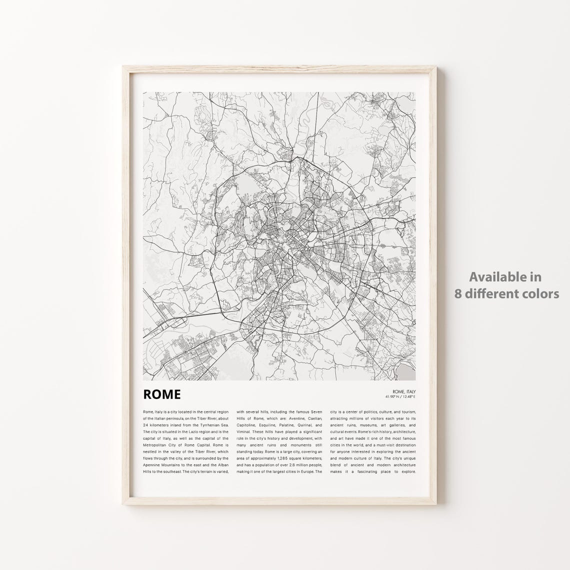 Rome Italy Minimalist City Map Poster With Coordinates And Region Detail