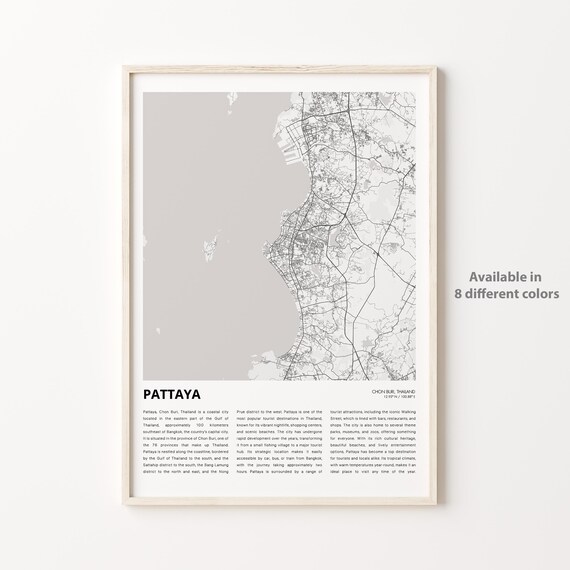 Pattaya Thailand Gulf Coastal City Street Map Art Print Decor