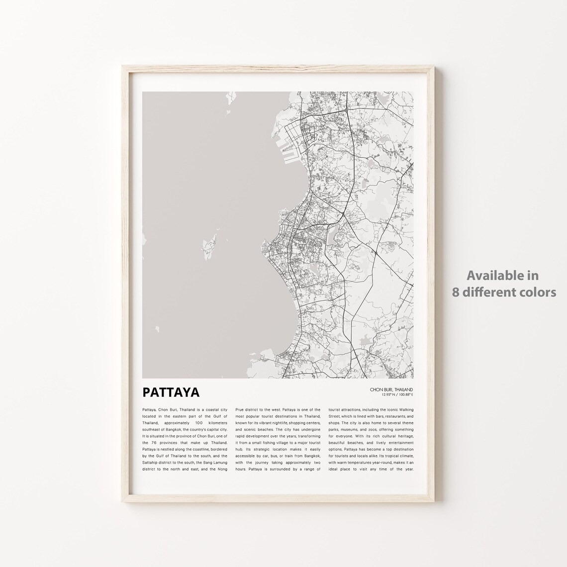 Pattaya Thailand Gulf Coastal City Street Map Art Print Decor