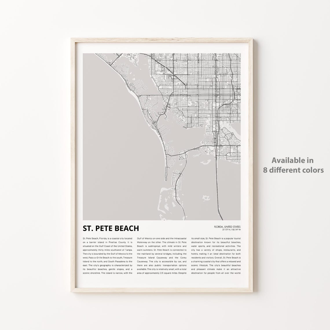 St. Pete Beach Florida Minimalist Map Poster With Coordinates And Region Detail