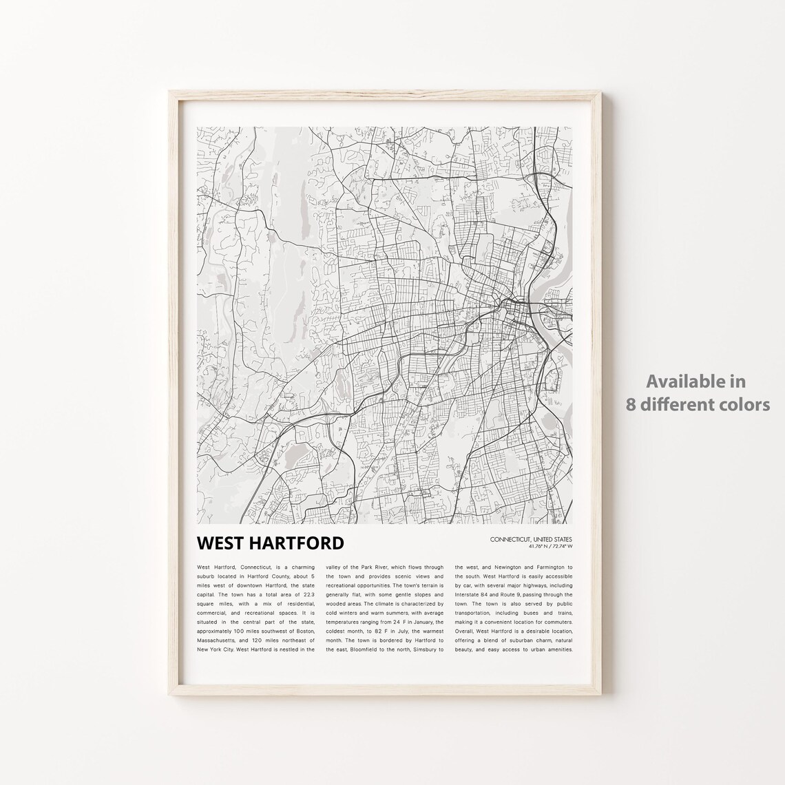 West Hartford Map Print, Connecticut Travel Poster