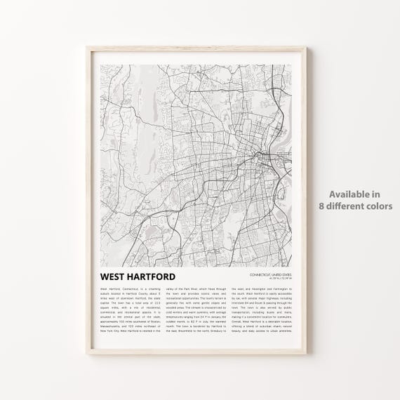 West Hartford Map Print, Connecticut Travel Poster
