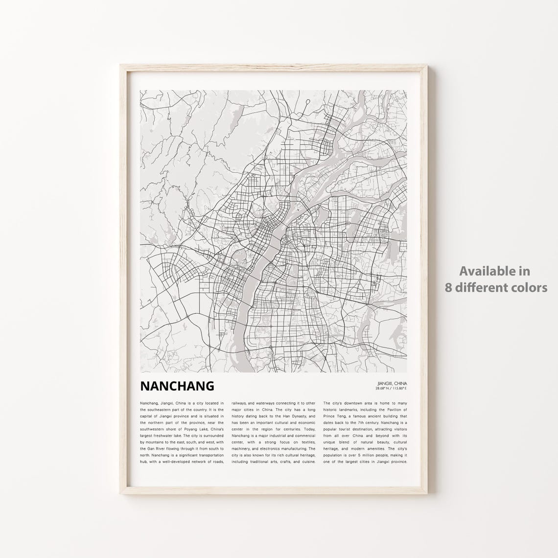 Nanchang Map Print Travel Wall Decor Art Jiangxi Housewarming Gift