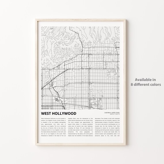 West Hollywood California Minimalist City Map Style Art Poster
