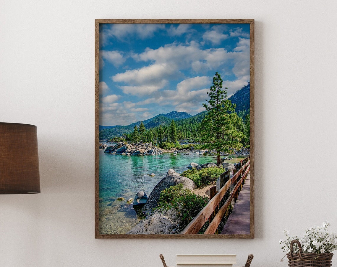 Lake Tahoe Emerald Bay Photo Pine Trees Turquoise Shore Scene Poster