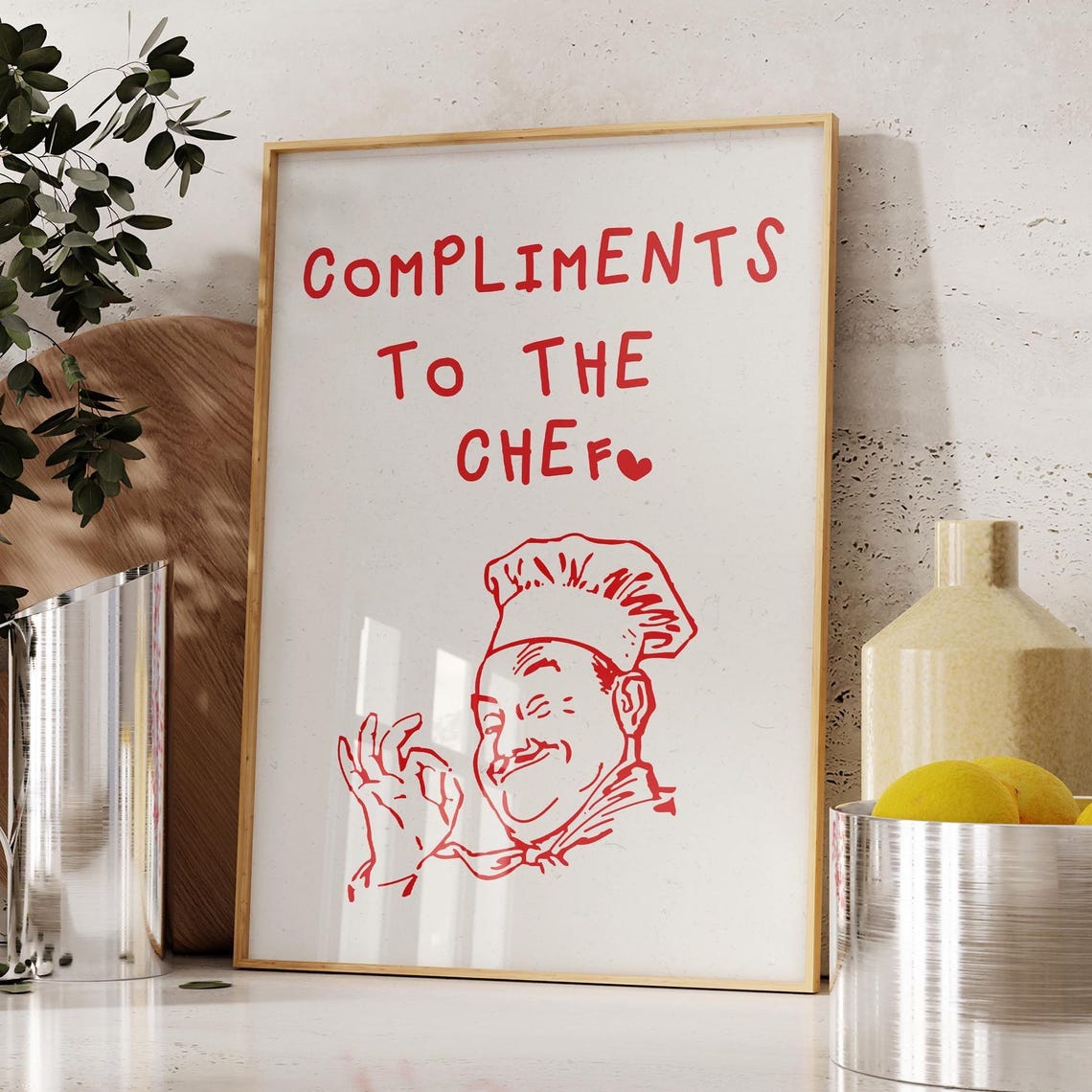 Compliments To The Chef Art Cute Chef Sign Cute Kitchen Prints Kitchen Wall Art Chef Wall Print - Image 3