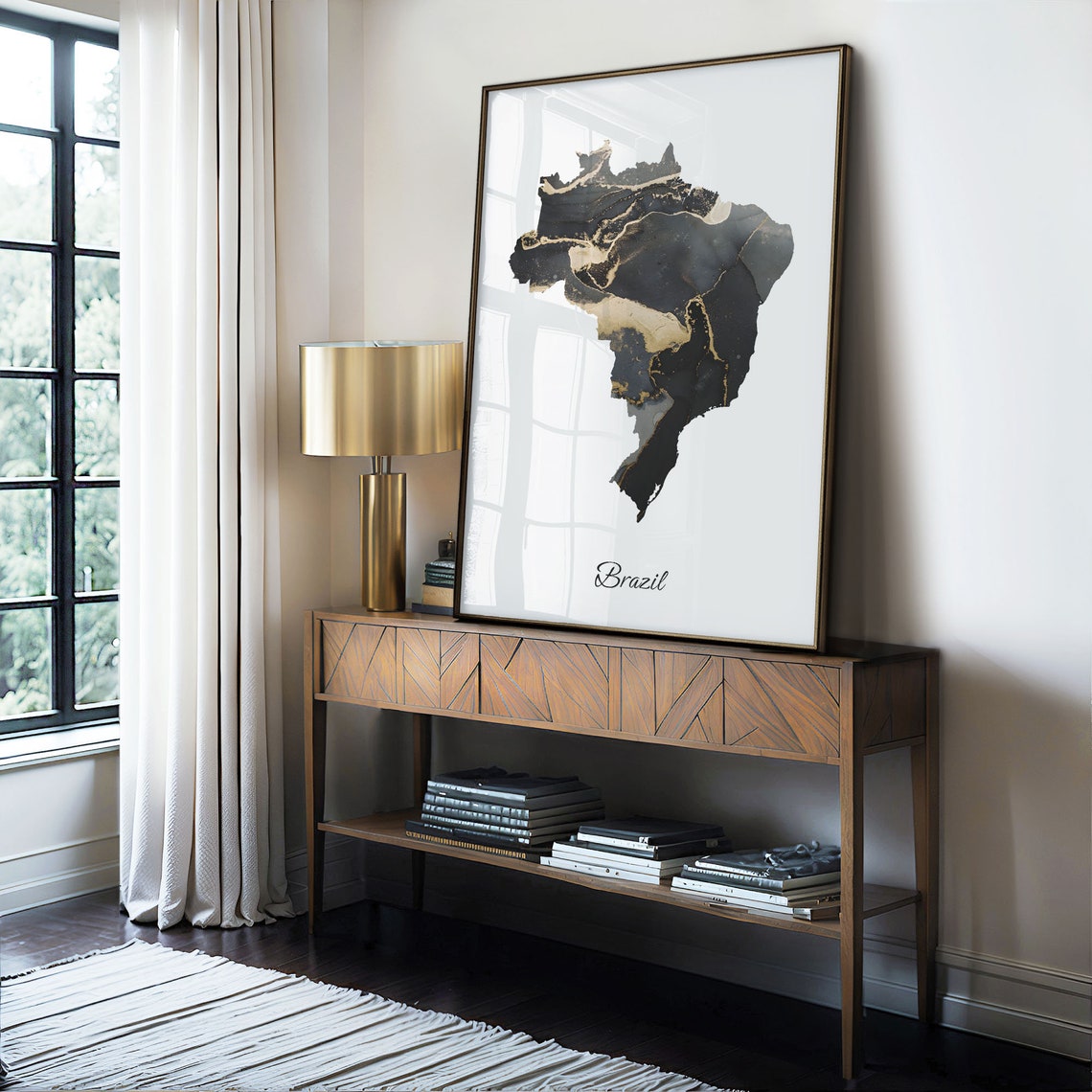Brazil Elegant Country Map Black Gold Marble Minimalist Poster - Image 4