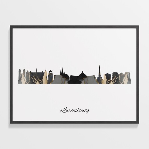 Luxembourg Black Marble Skyline Silhouette Poster Modern Cityscape Art