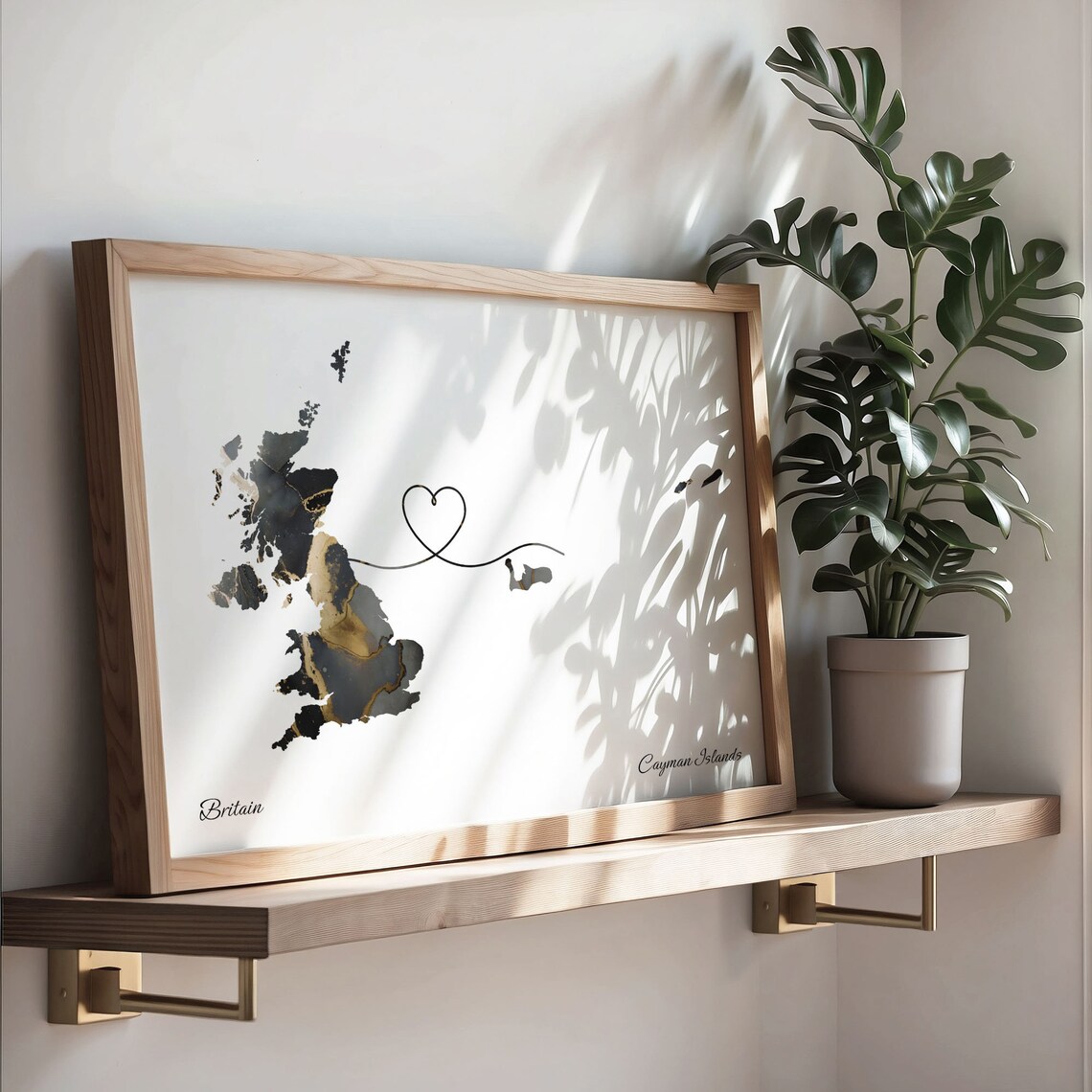 Britain to Cayman Islands Marble Heart Map Poster Gift for Long Distance Love - Image 3