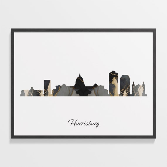 Harrisburg Skyline Print, Marble Cityscape Art Print