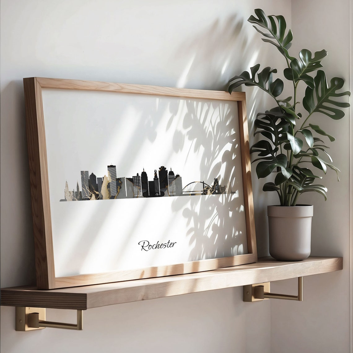 Rochester Black Marble Skyline Silhouette Poster Modern Cityscape Art - Image 3