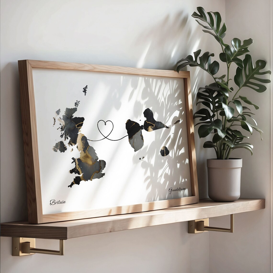 Britain to Guadeloupe Marble Heart Map Poster Gift for Long Distance Love - Image 3