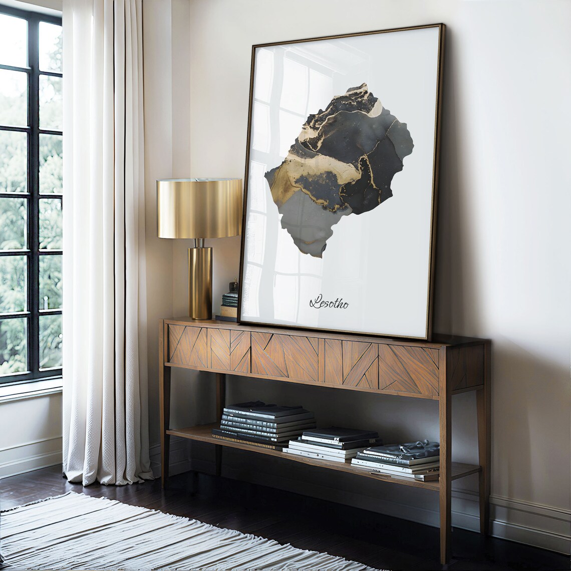 Lesotho Black and Gold Marble Country Map Silhouette Minimalist Poster - Image 4